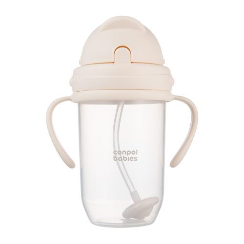 Canpol babies Súlyozott szívószálas itatópohár 270ml krémszín