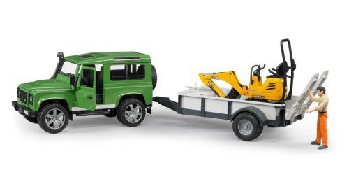 Land Rover Defender - vontatmánnyal, JCB mikro kotrógéppel - Bruder 2593
