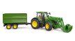 John Deere 7R 350 traktor homlokrakodóval és pótkocsival - Bruder 3155