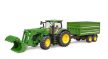 John Deere 7R 350 traktor homlokrakodóval és pótkocsival - Bruder 3155