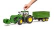 John Deere 7R 350 traktor homlokrakodóval és pótkocsival - Bruder 3155